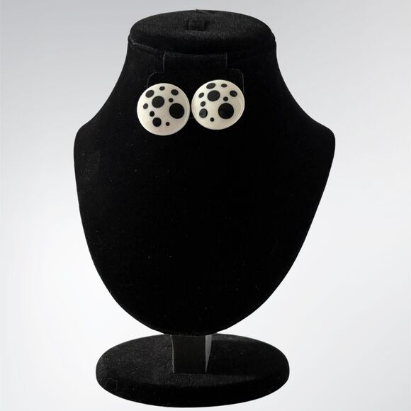Vintage Avon 1987 Black "Polka Dots" Earrings with Cream Base | Retro | NIB - Picture 2 of 6